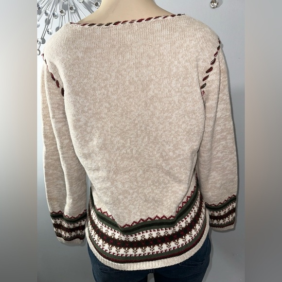 Christopher & Banks Women’s Beige Embroidered Long Sleeve Size L Knit Sweater - Picture 2 of 13